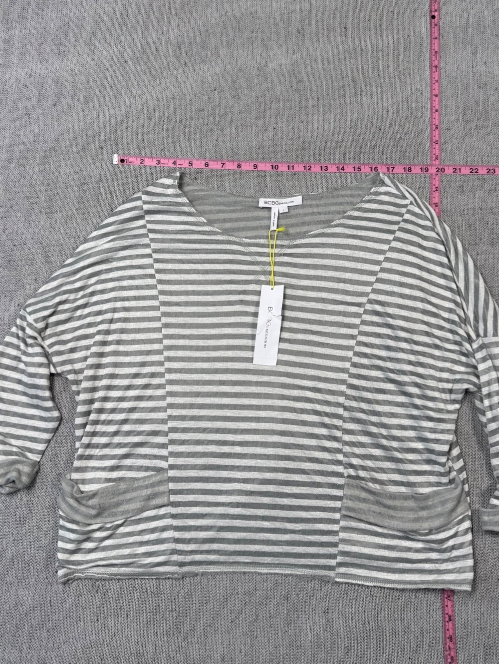 BCBGeneration Grey White Striped Top Women L